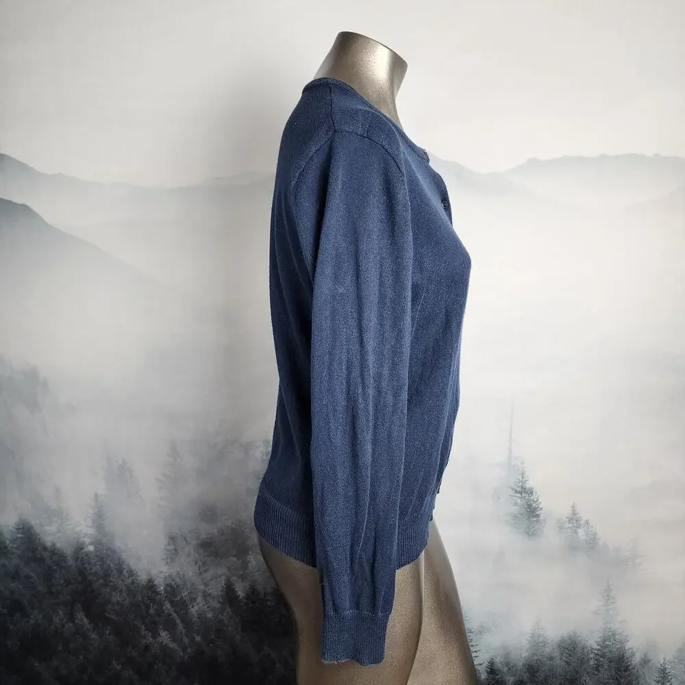 L.L. Bean Cotton Blend Navy Button-Front Cardigan | Women's Medium